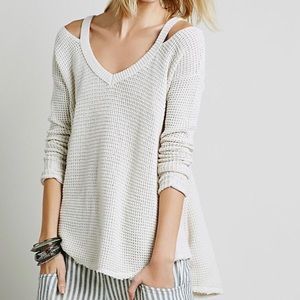 Free People Moonshine waffle cold shoulder top.